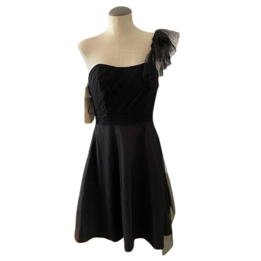 NWT Alfred Angelo One Shoulder Black Fit-n-Flare Dress Size 6